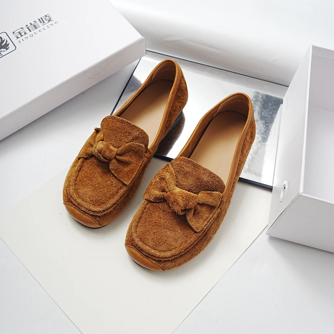 金雀绫【绒情蝶意】低跟蝴蝶结套筒舒适乐福鞋豆豆鞋SZAK3XAM165