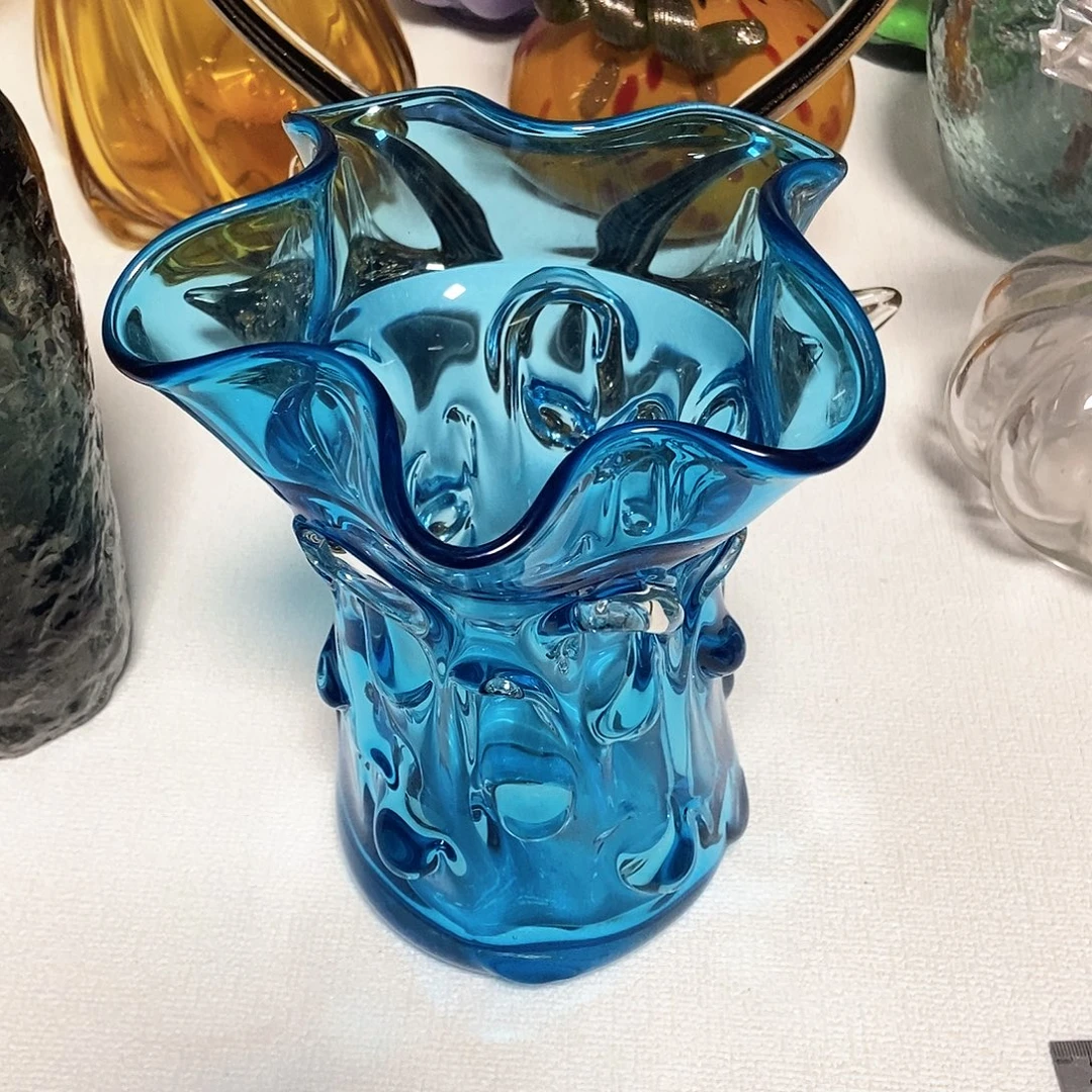 双***双蓝色琉璃摆件花瓶