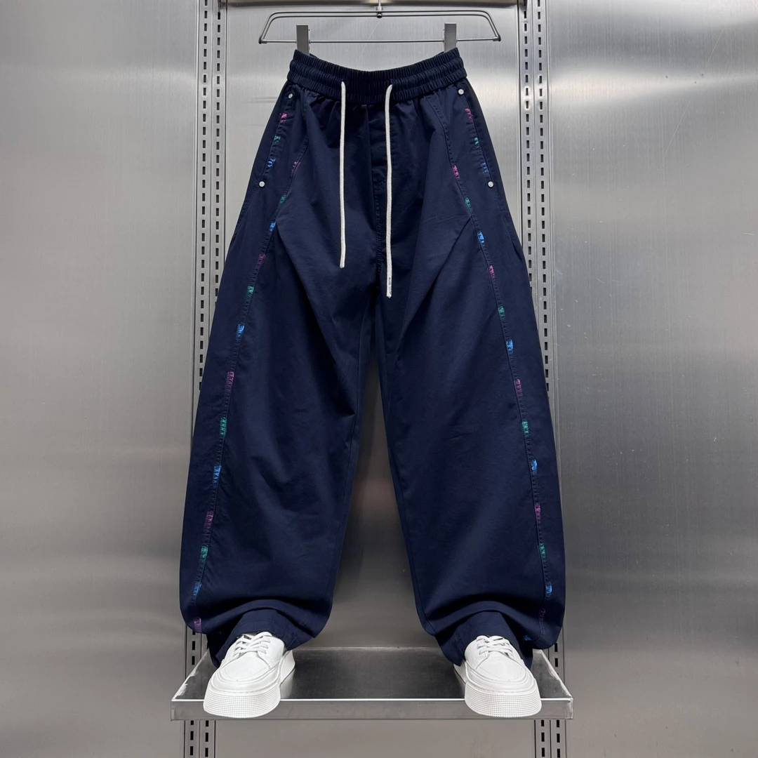 2025夏季新款日系水洗泼墨弯刀裤男士潮牌美式宽松工装休闲裤直筒