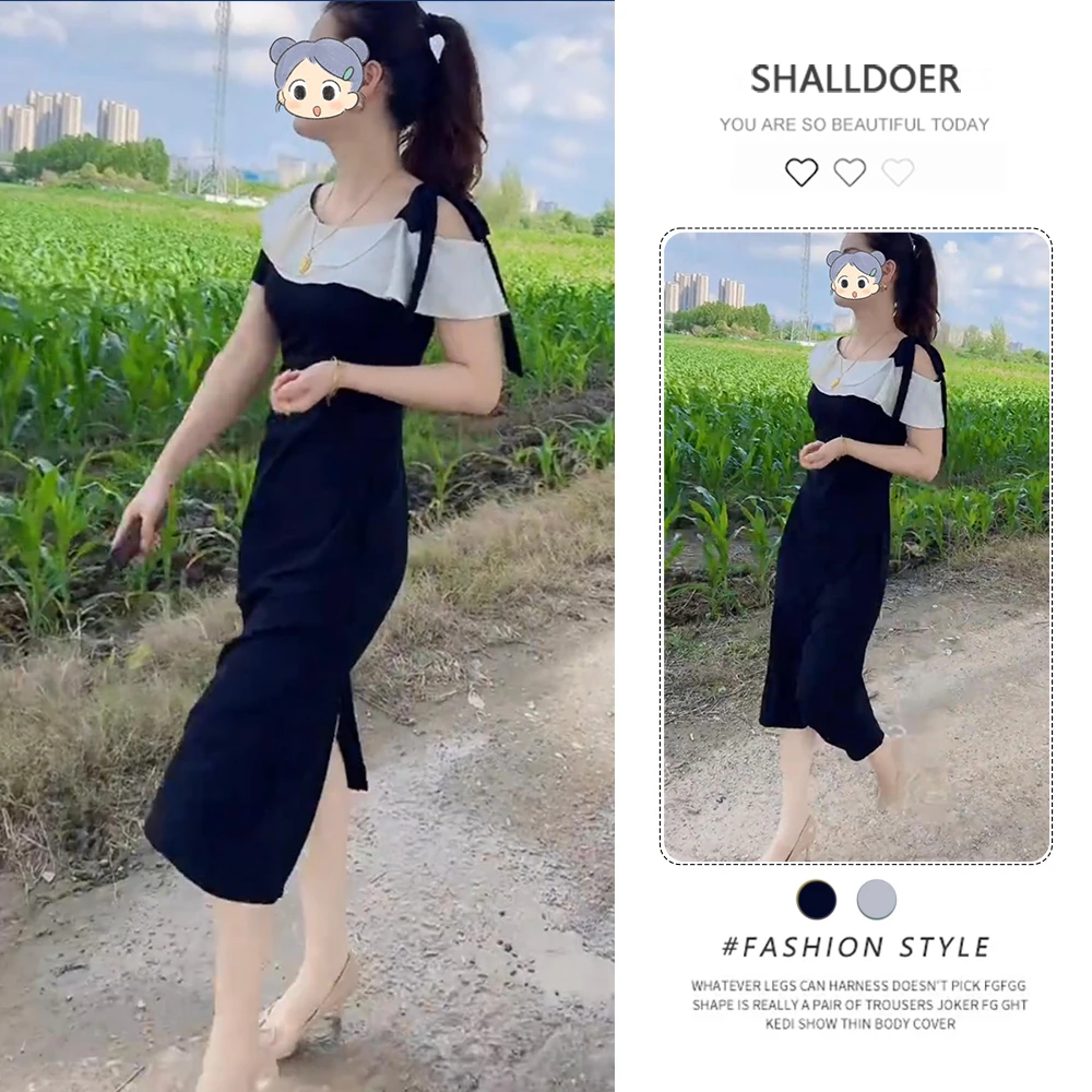 2025夏网红洋气连衣裙百搭款女韩版露肩时尚设计感显瘦气质裙子