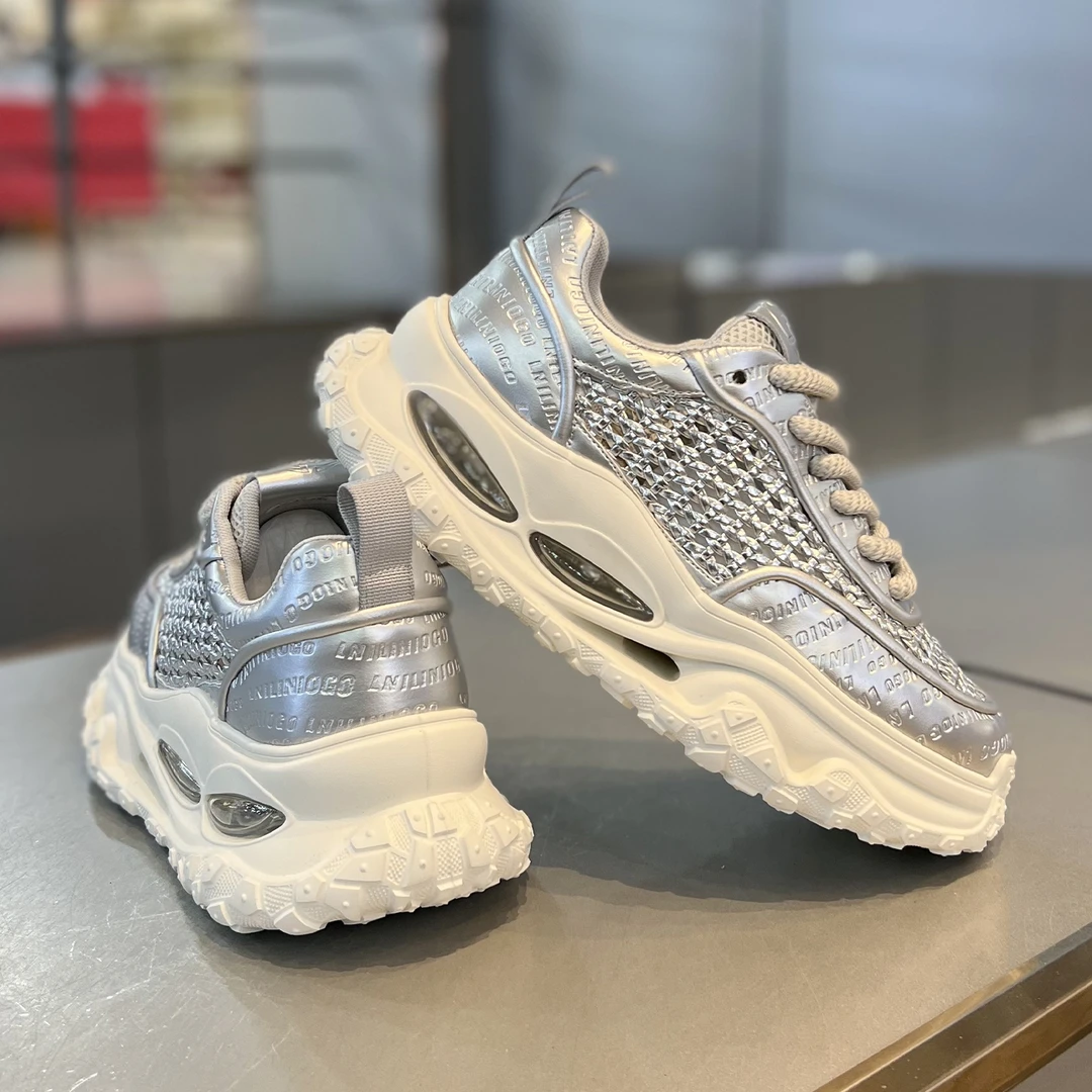 2025秋季透气舒适运动鞋厚底网面鞋子新款编织男鞋增高潮流老爹鞋