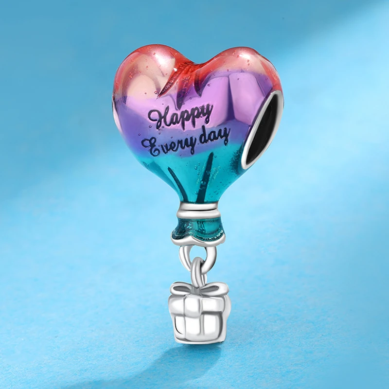 925银银制品 潘家同款热气球吊坠925纯银手链女生粉色串珠diy配件