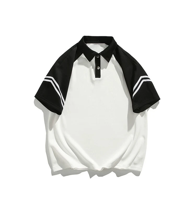 背后轻微染色夏季复古撞拼接短袖POLO衫宽松情侣休闲体恤潮牌不退