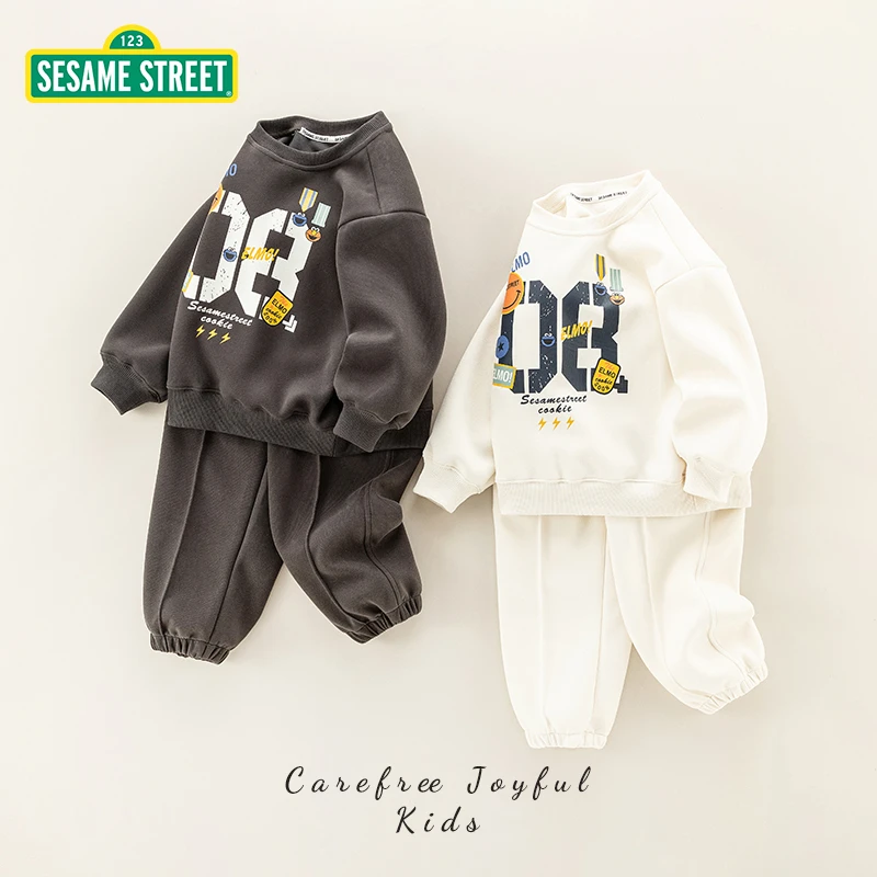 【ZH】芝麻街春季新款儿童圆领印花百搭运功套装ZMCA022