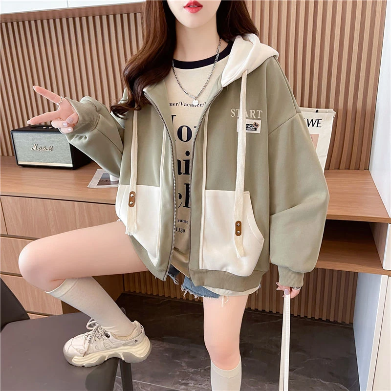 洋气小众连帽开衫卫衣女薄款/加绒秋冬韩板宽松百搭外套上衣ins