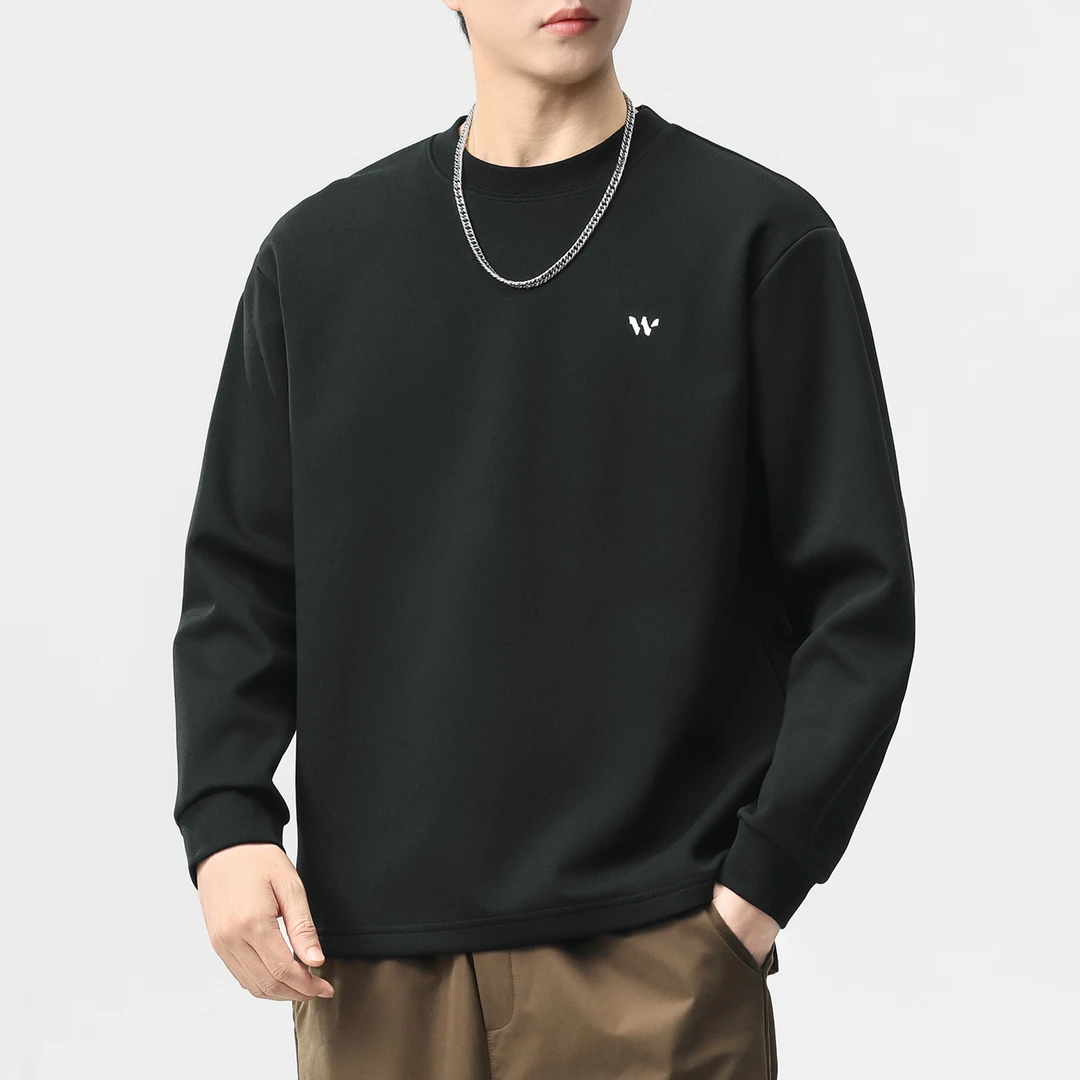 2025秋冬季罗纹领口长袖卫衣男士2025新款宽松舒适亲肤内搭上衣潮