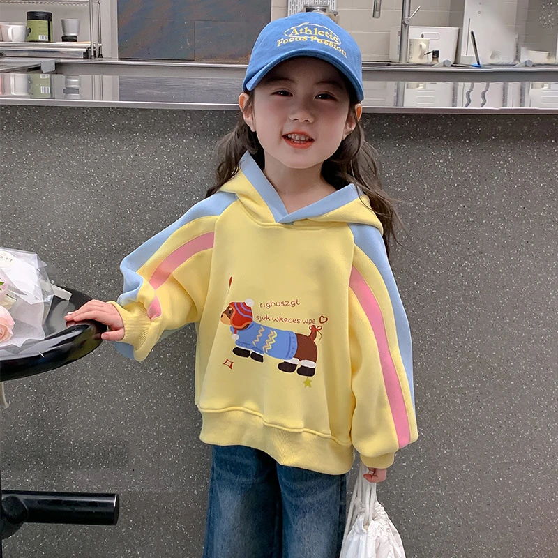 女童卫衣春秋季2025新款撞色卡通衣服儿童春装连帽打底衫上衣