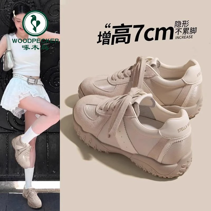 啄木鸟内增高厚底德训鞋女2025春夏新款休闲运动鞋小白鞋阿甘鞋女