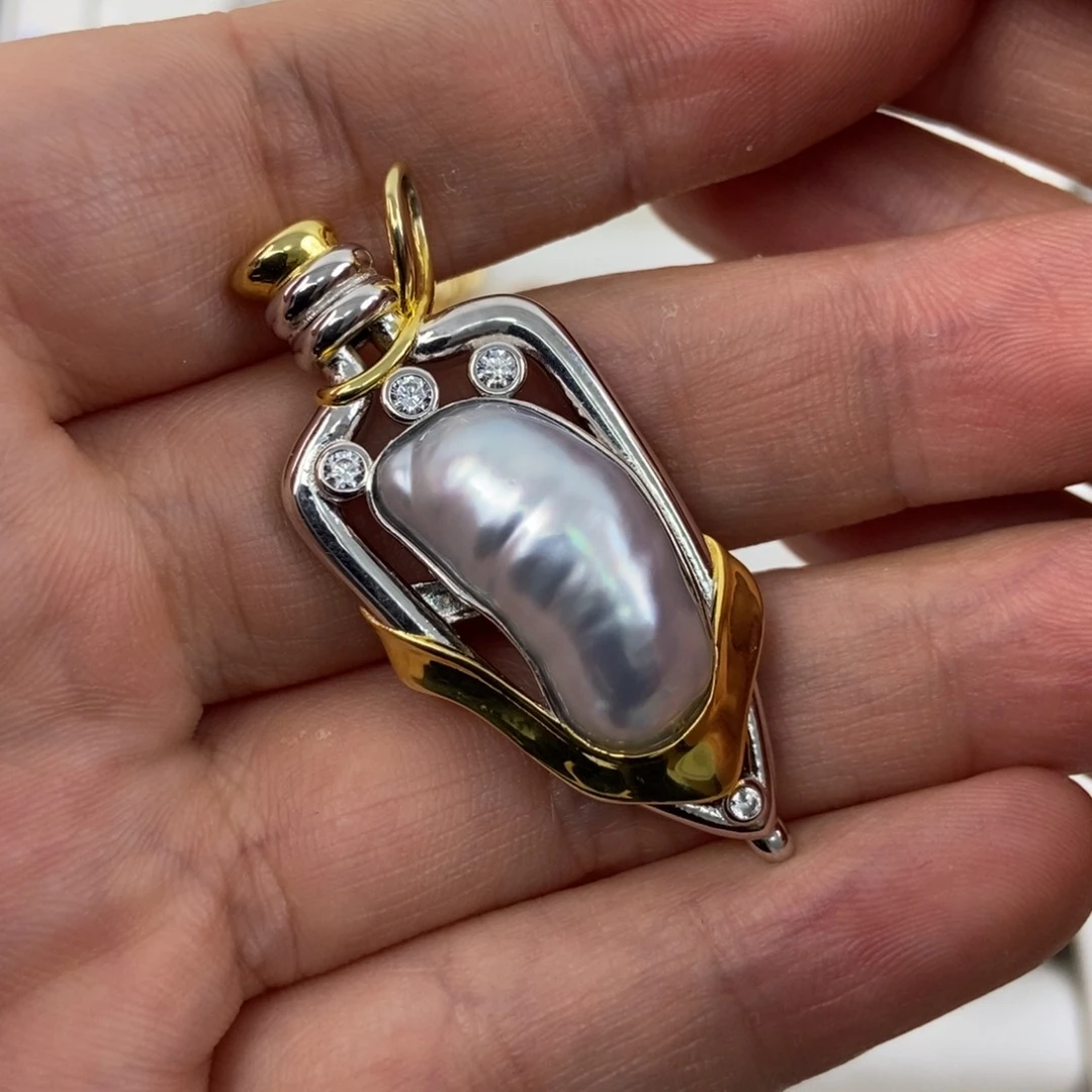 海水珍珠银S925镶嵌颈饰