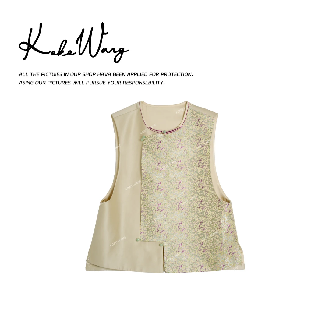 KOKO WANG夏季时尚国风45姆米桑蚕丝提花无袖马夹502445F21MJ41