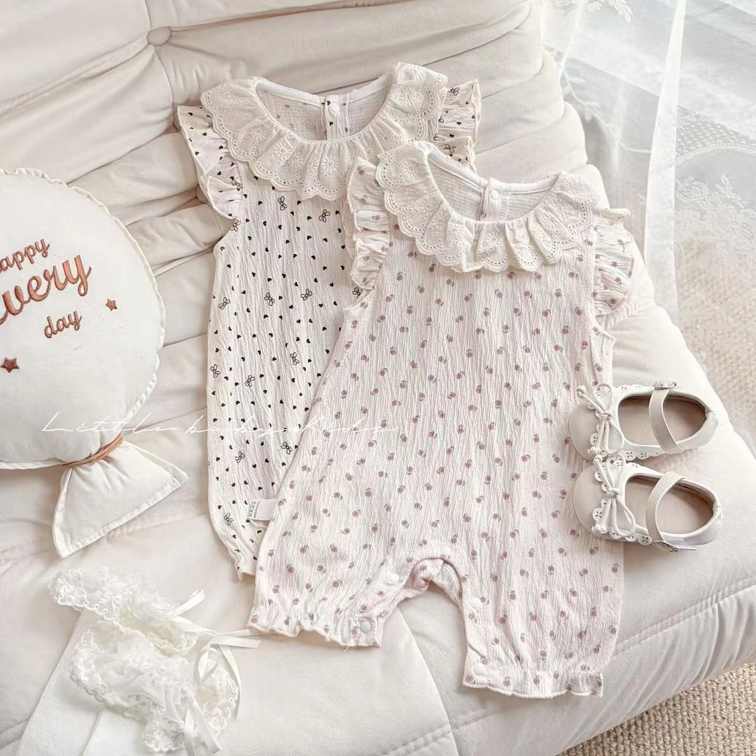 2025夏季新品婴幼儿衣服无骨女宝宝夏季飞飞袖碎花小公主连体哈衣