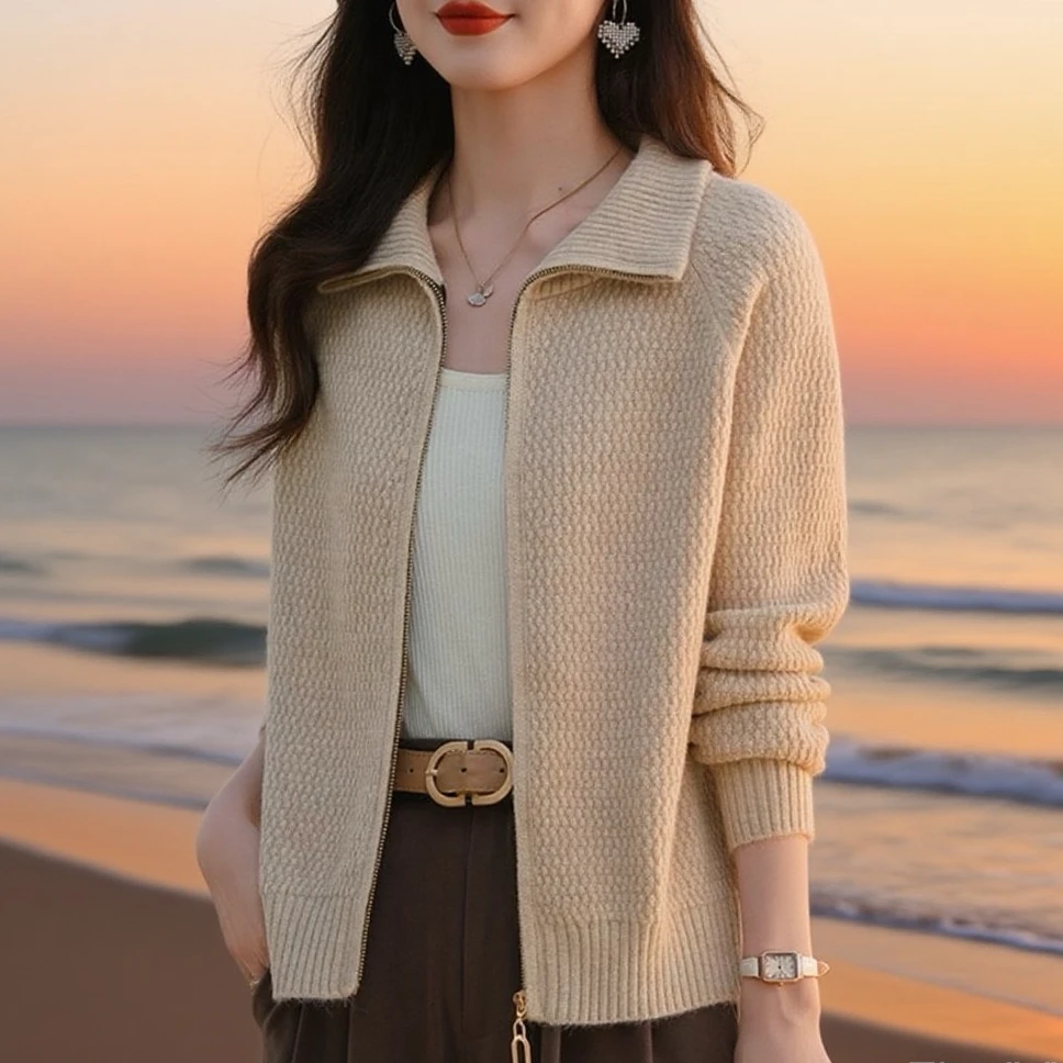 专柜同款羊毛衫外套女新款羊绒毛衣开衫秋冬新款立领针织衫外穿