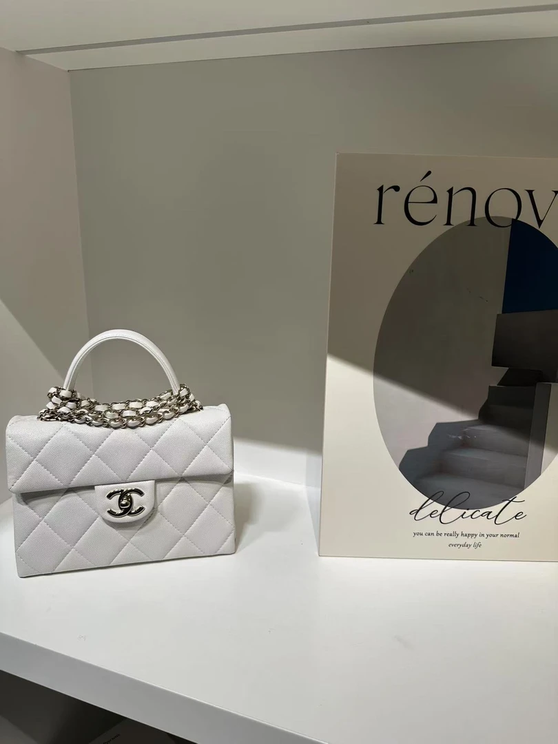 99新 Chanel/香奈儿  24P 白金荔枝牛皮Kelly手提单肩包/11821554