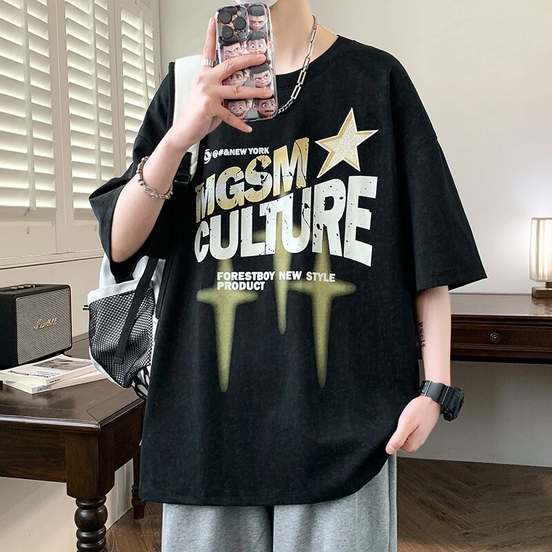 夏季青少年男短袖T恤大高初中学生潮流酷帅气宽松潮流短袖半袖