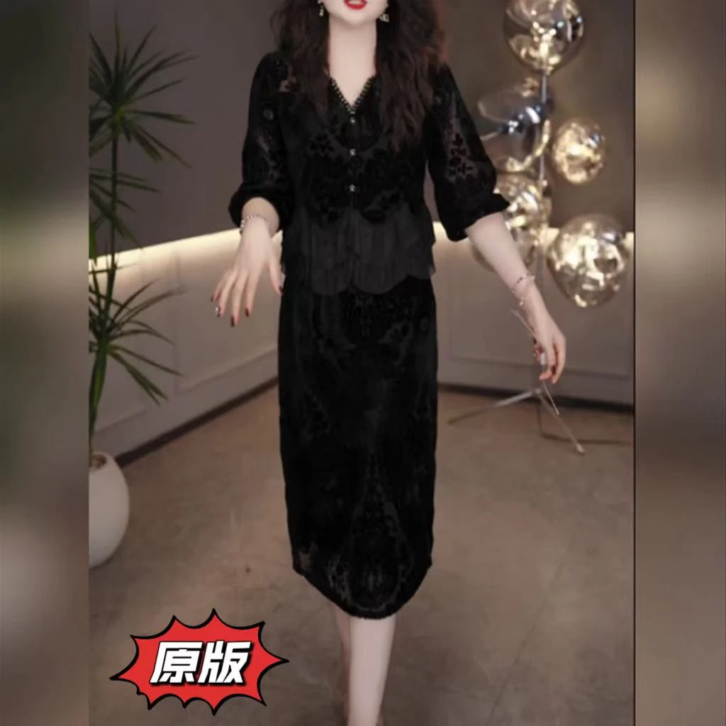 高档时尚假两件连衣裙2025秋季新款收腰显瘦洋气轻奢减龄礼服裙子