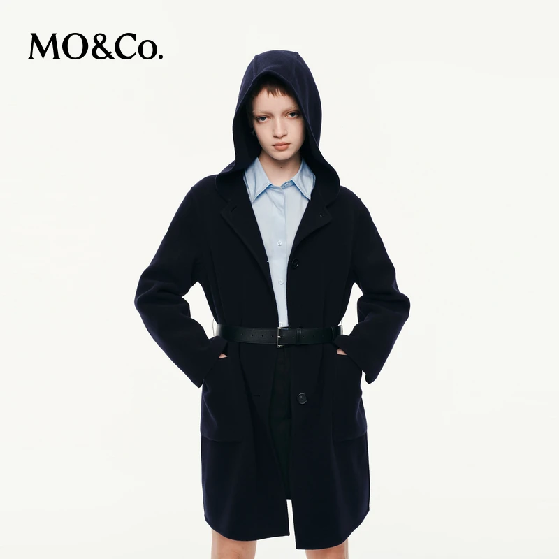 MOCO毛呢大衣2025秋新品绵羊毛骆驼绒双面呢外套附腰带MBE3OVC002