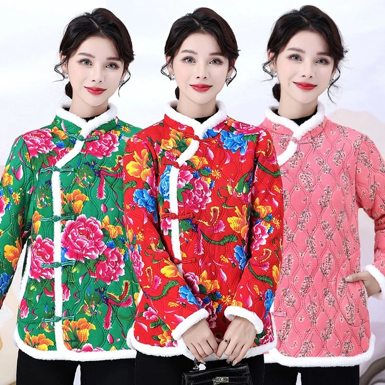 秋冬新款碎花棉衣中老年妈妈民族风盘扣唐装保暖女士棉袄外套洋气