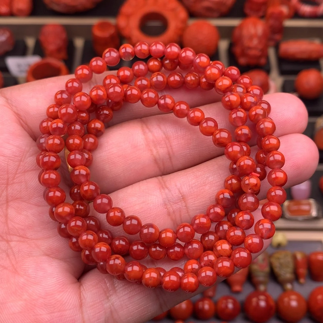 南红玛瑙未镶嵌牛血火焰佛珠5+