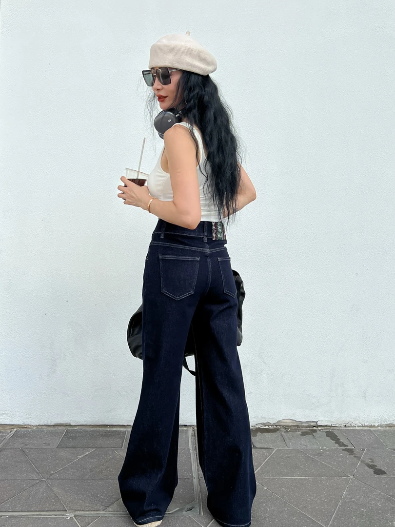 K308百搭耐看深蓝色牛仔裤女简约经典款