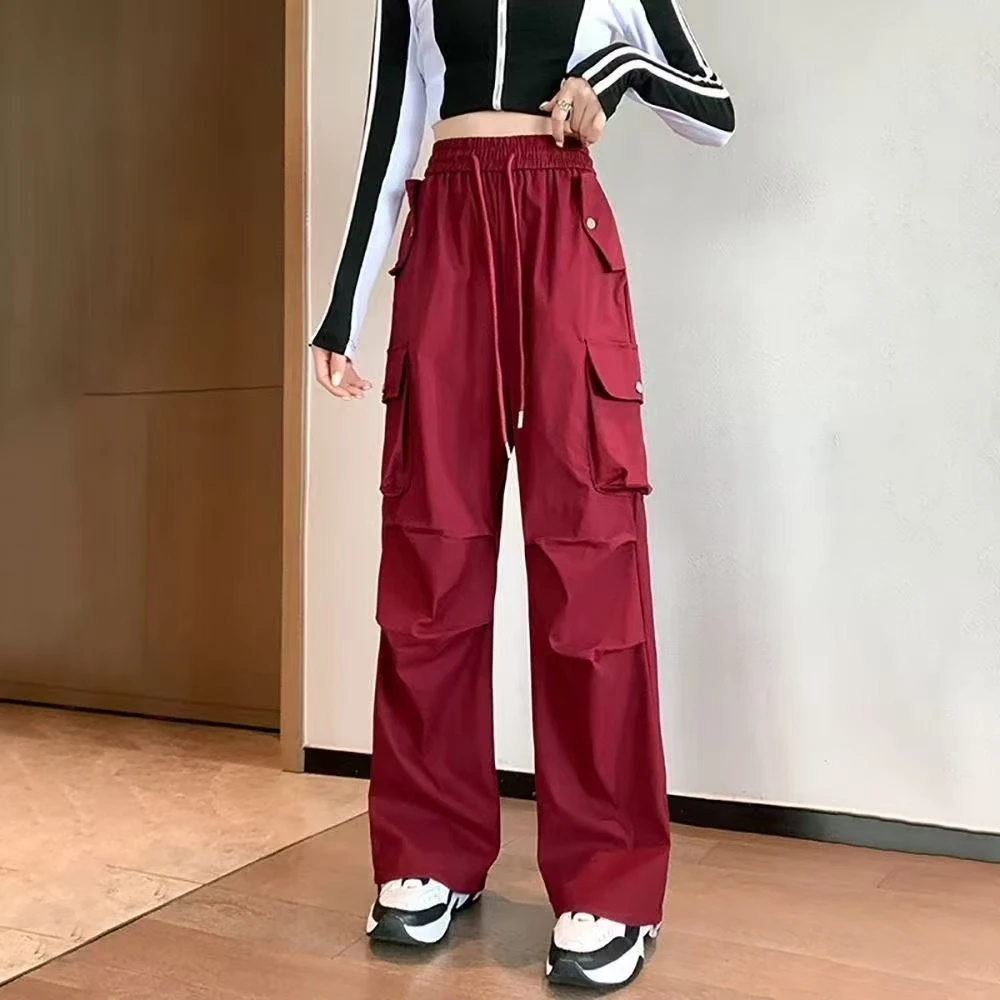 春秋新款百搭工装裤子高腰宽松直筒束脚裤两穿休闲运动裤阔腿裤女