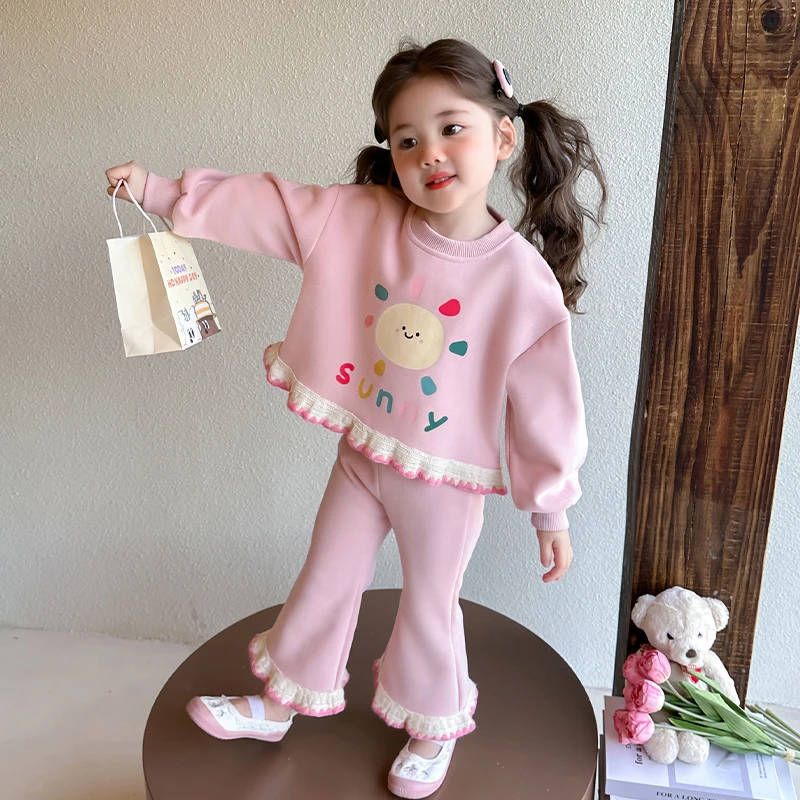 女宝宝春季卫衣两件套2025新款洋气韩版女童春款喇叭裤两件套春装