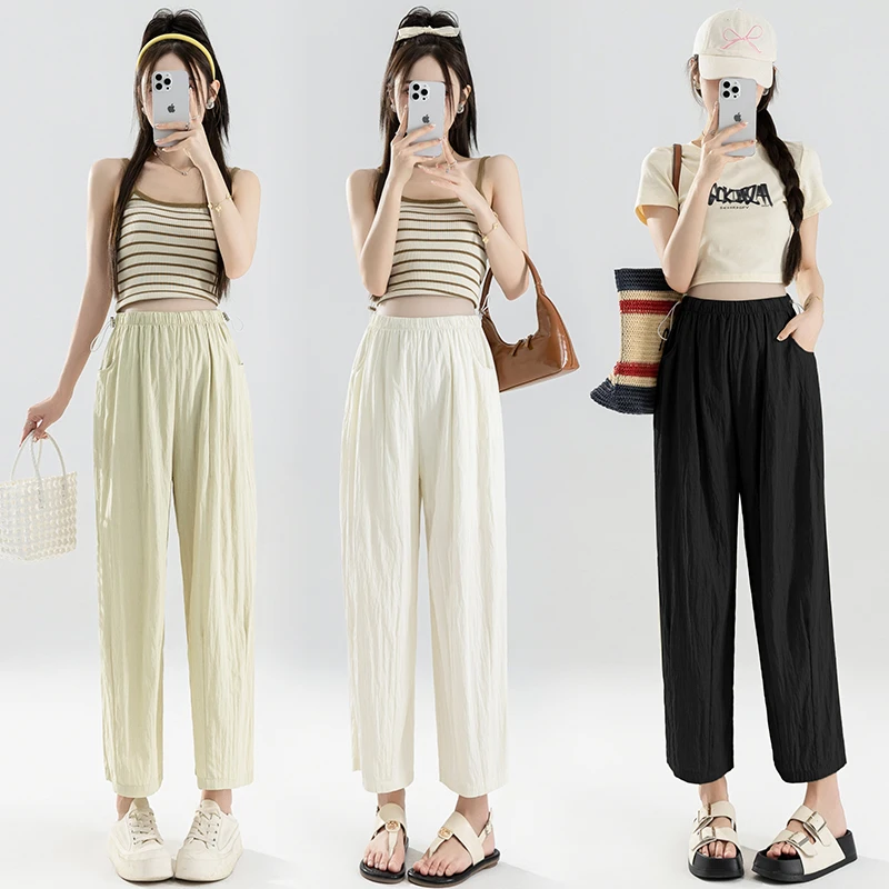 2025薄款孕妇山本裤夏季外穿垂感休闲九分防晒凉凉抖抖冰丝阔腿裤