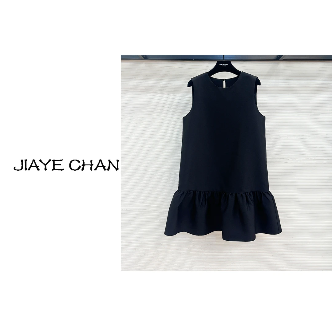 JIAYE CHAN法式赫本无袖宽松显瘦气质黑色连衣裙