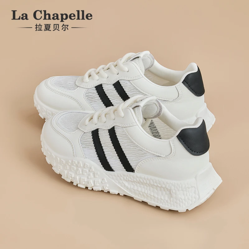 拉夏贝尔休闲运动女鞋网面透气2025夏新款百搭厚底轻便时尚老爹鞋