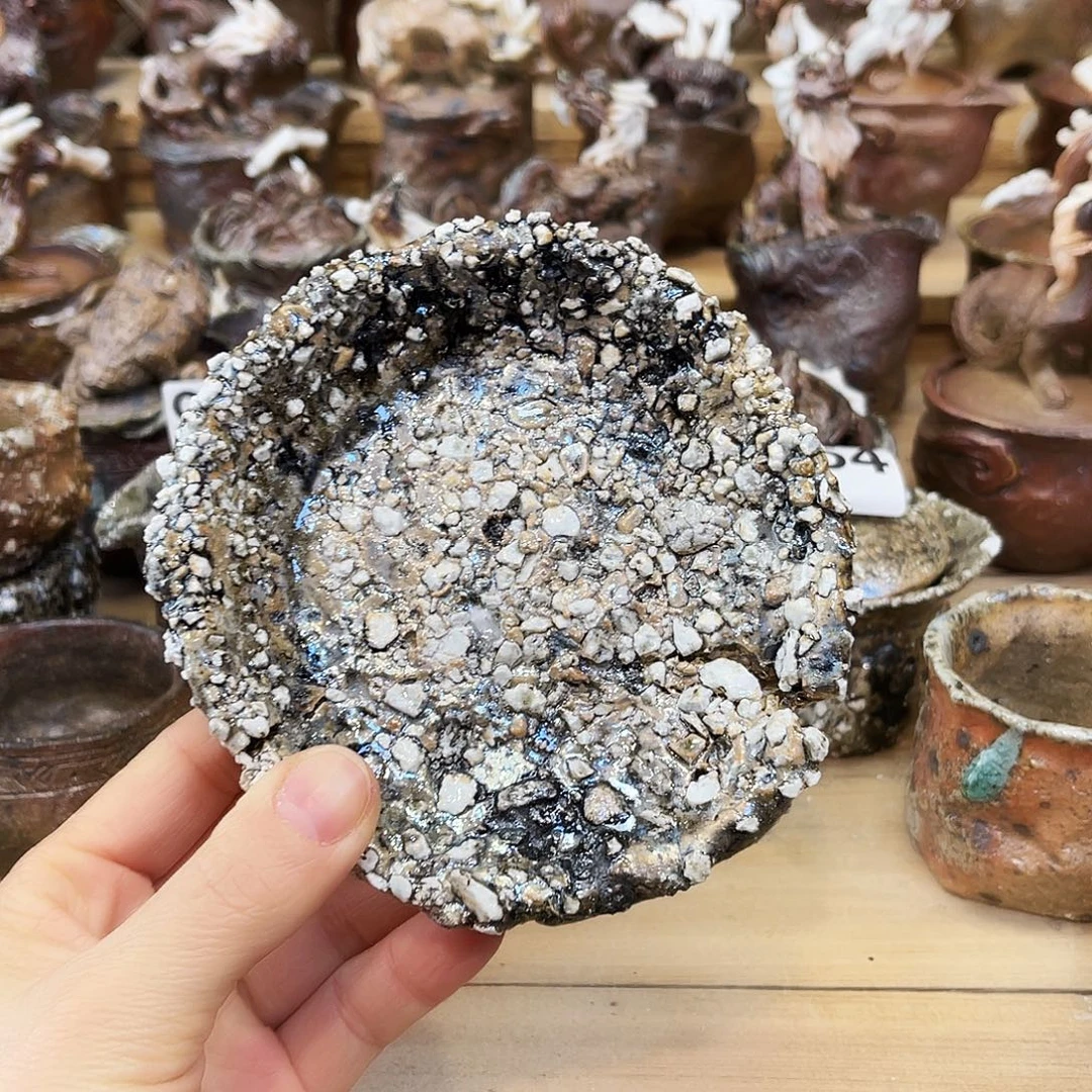 瓶柴烧石头手捏壶承微瑕