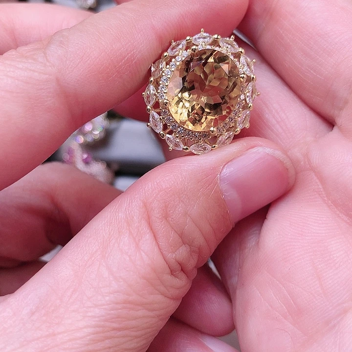 烟晶戒指银S925镶嵌天然水晶戒指