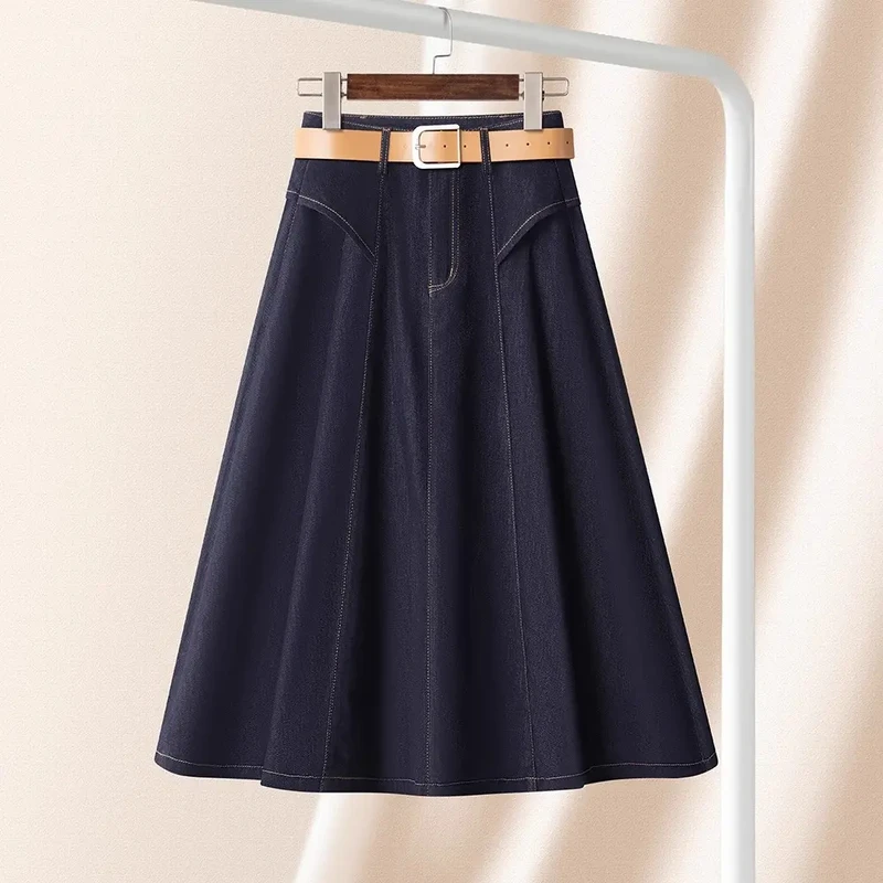 莱赛尔天丝牛仔伞裙A字半身裙女春季2025新款休闲中长款大摆裙子