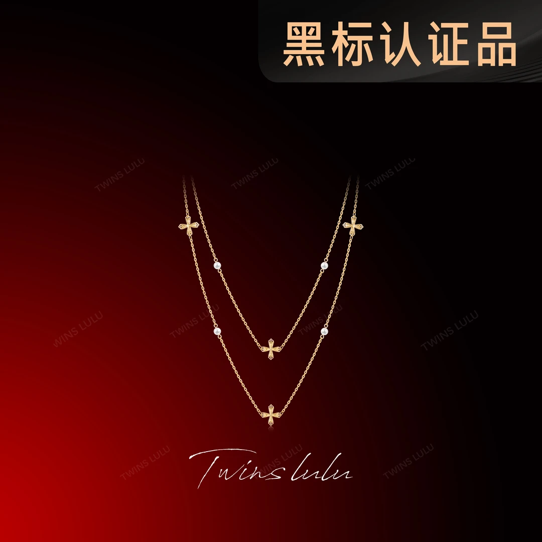 TWINS LULU镀k金小众十字架项链万能锁骨链女款送女友TSJ10137