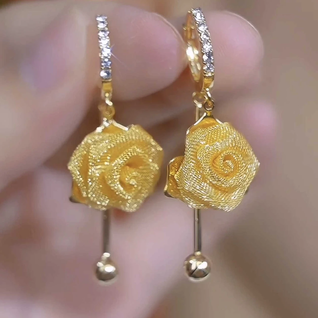 合金耳饰 新款黄色玫瑰花耳环气质时尚百搭耳扣优雅耳坠简约耳饰