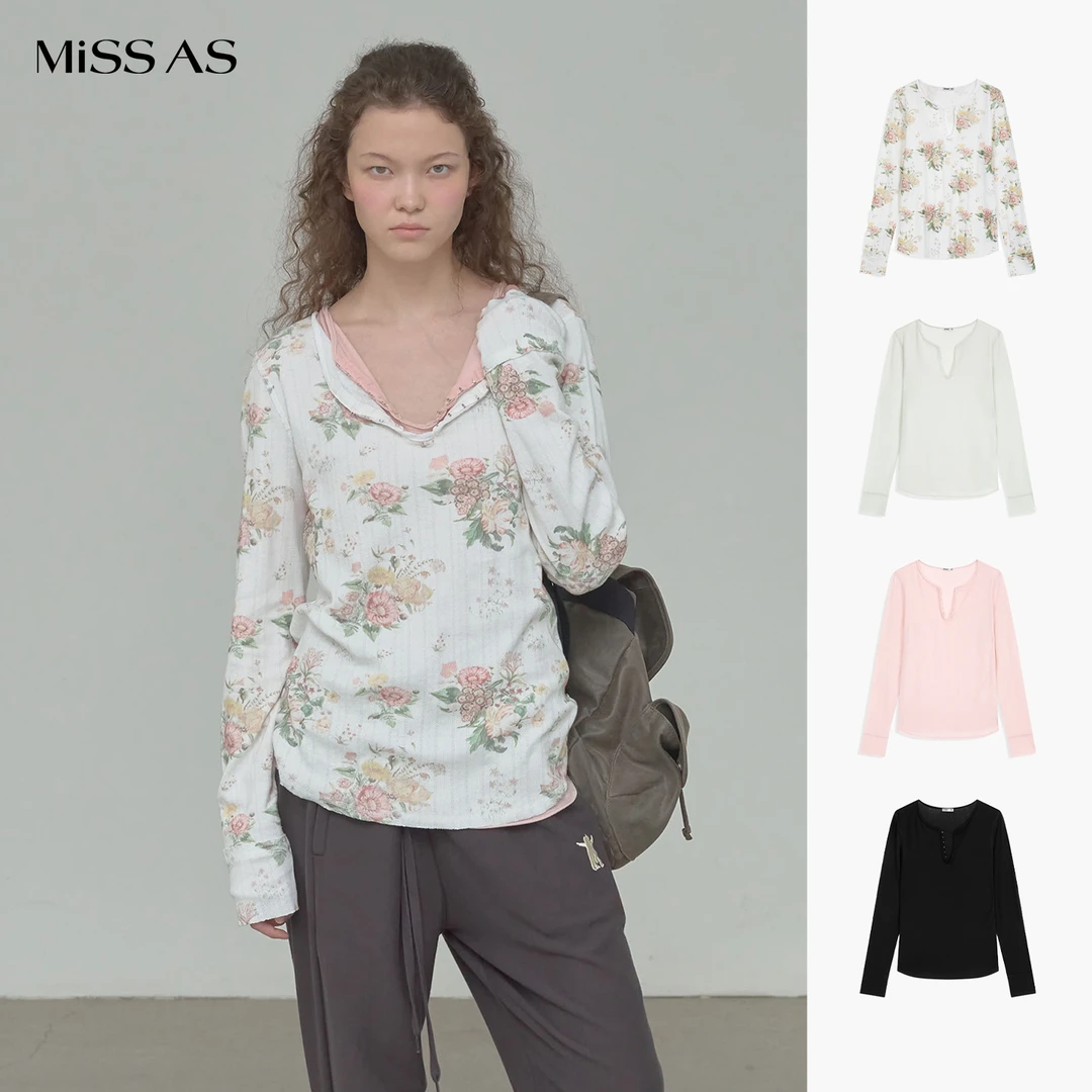 【open yy】简约花卉印花钩针亨利领长袖衣衫女26春夏MISSAS买手店