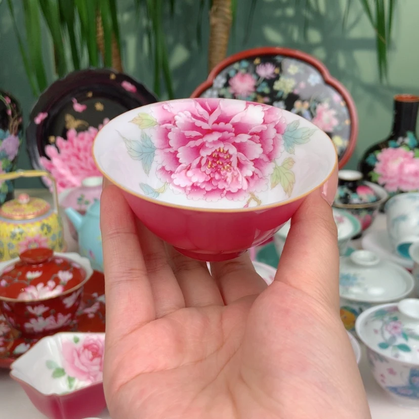 【闪购商品】?****?景德镇手绘内绘牡丹杯