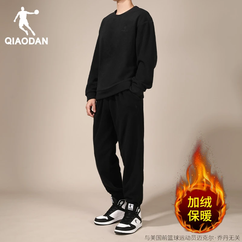 乔丹摇粒绒运动套装男2024冬季新款加绒保暖卫衣卫裤两件套运动服