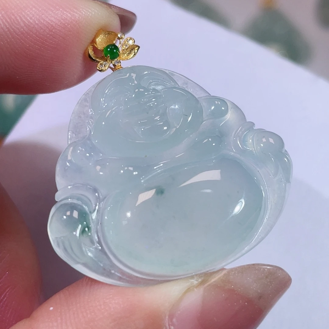 翡翠18K金镶嵌颈饰佛公