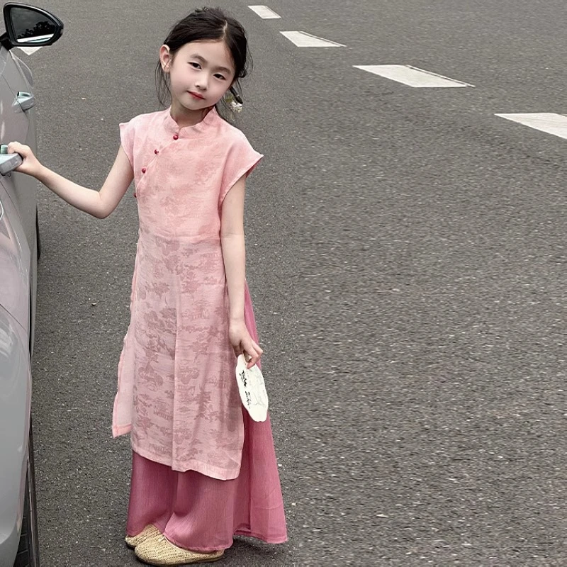 儿童连衣裙2025新款女孩新中式裙子大童国风旗袍裙夏季时髦长裙夏