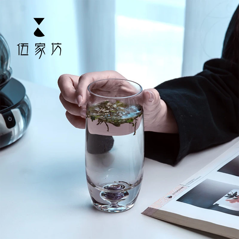 雅悟堂高端浮月水晶玻璃绿茶杯紫水晶高通家用水杯大容量果汁酒杯