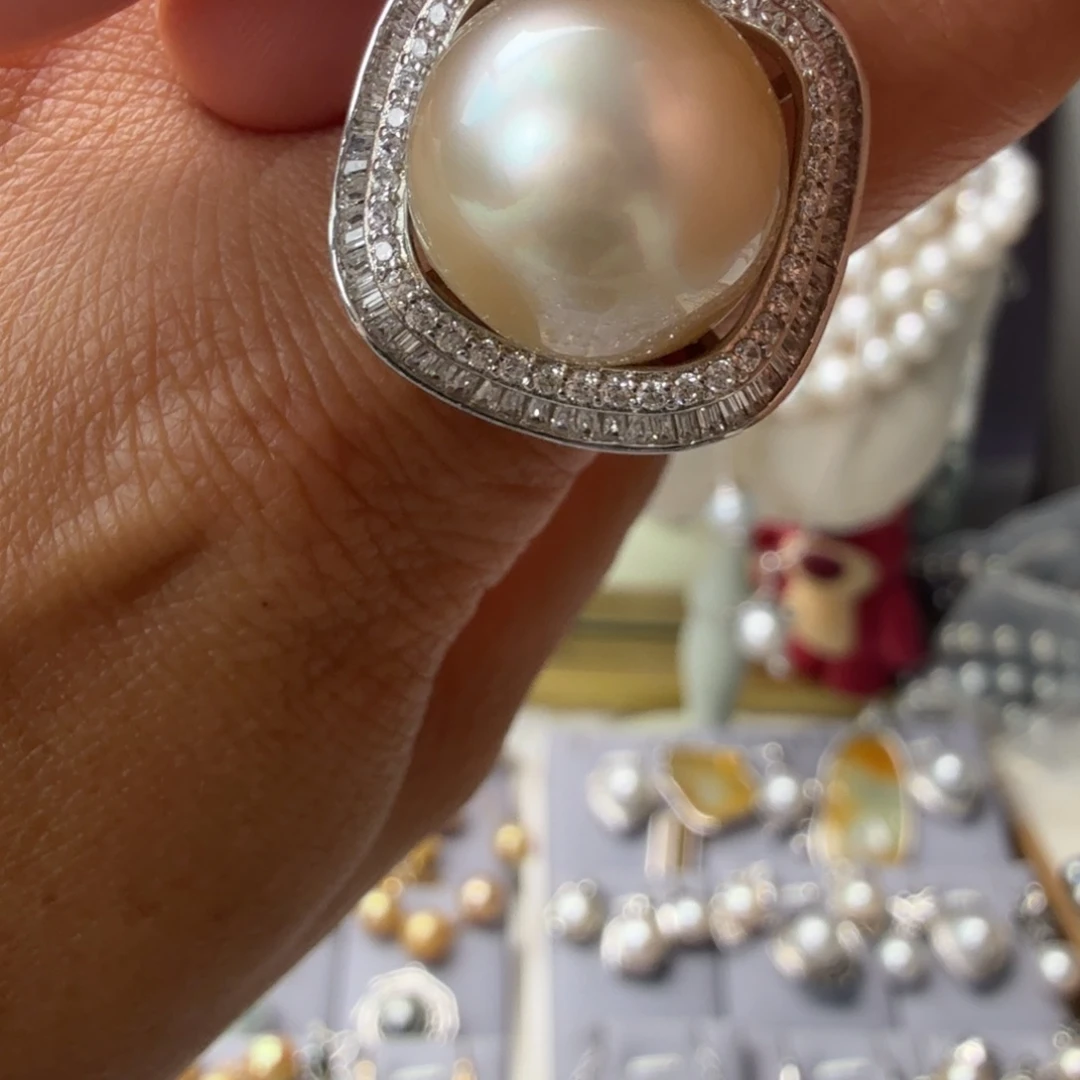 戒指海水珍珠银S925镶嵌