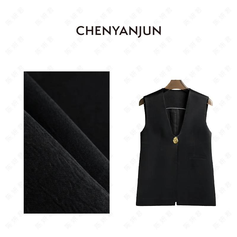 【大菲专属】深U一粒扣极简醋酸无袖马夹 CYJ-YJ111-1009