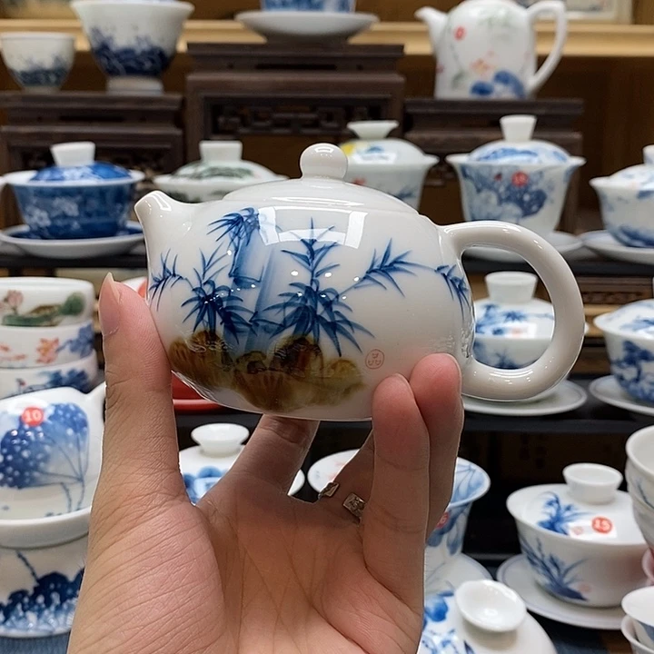 手绘竹子茶壶160cc釉下彩高温瓷微瑕福利款