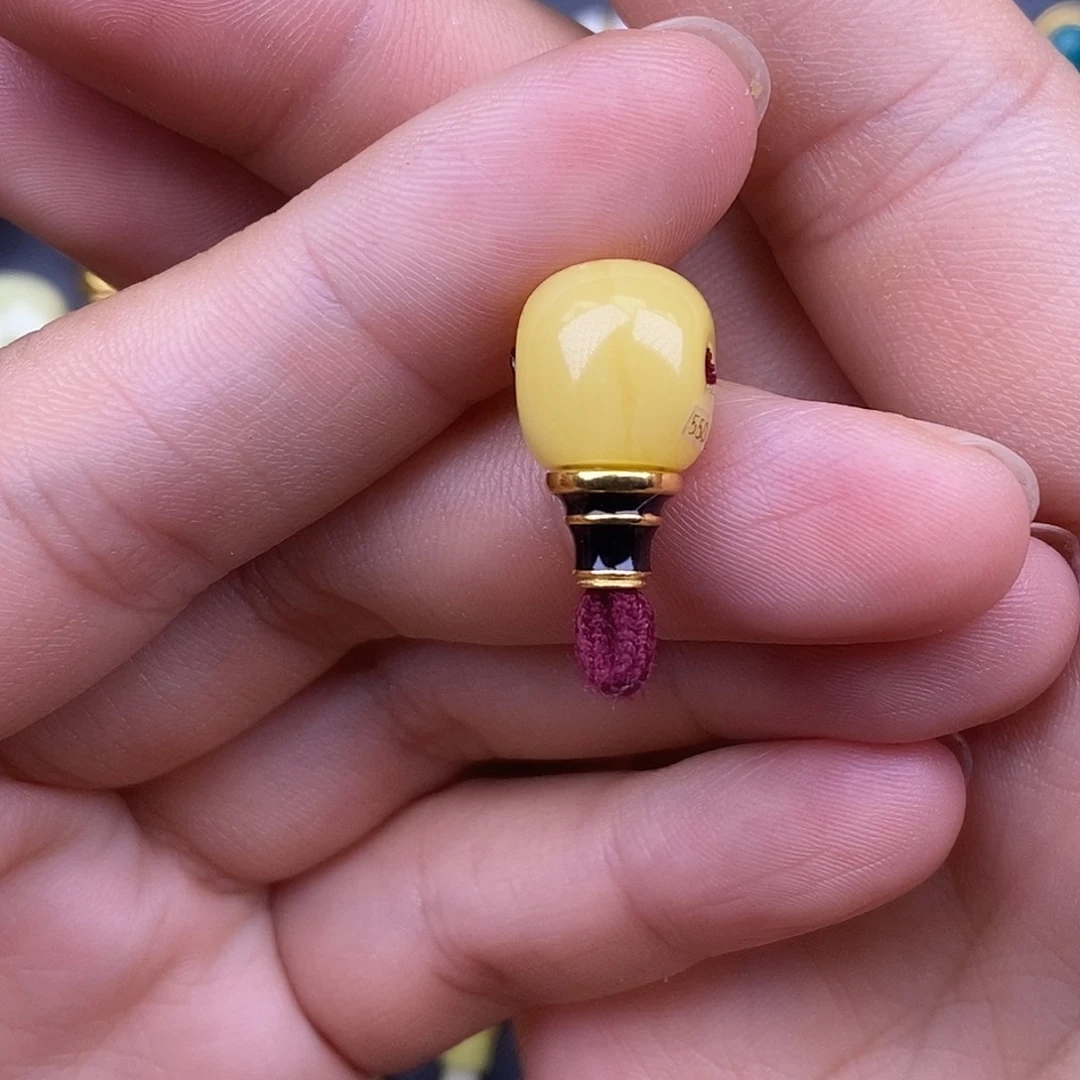18K金镶嵌琥珀裸石10mm 蜜蜡金塔三通
