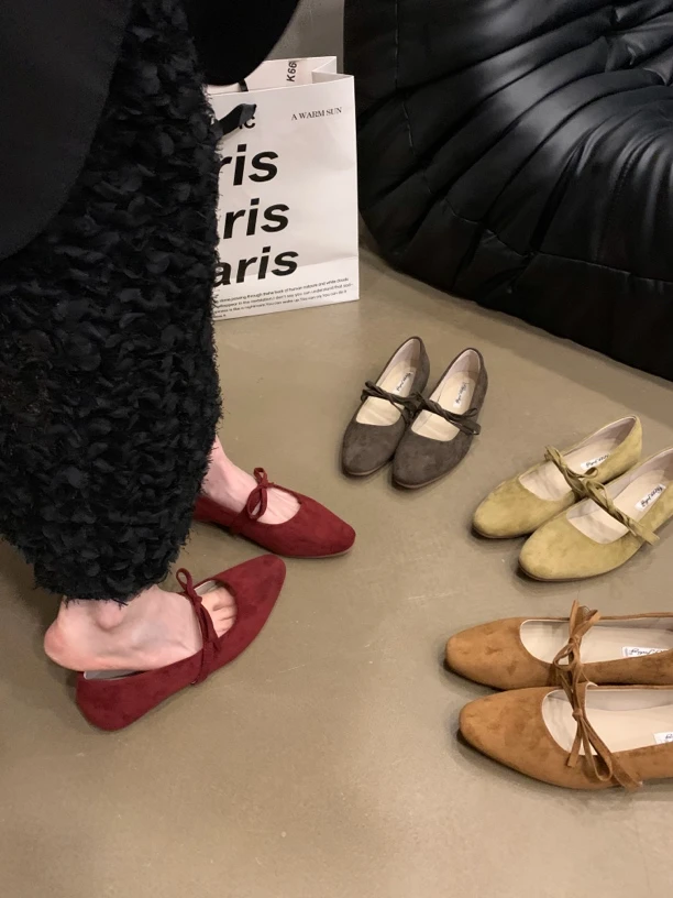 内增高法式小红色玛丽珍单鞋女鞋子2025新款春季绒面芭蕾舞晚晚鞋