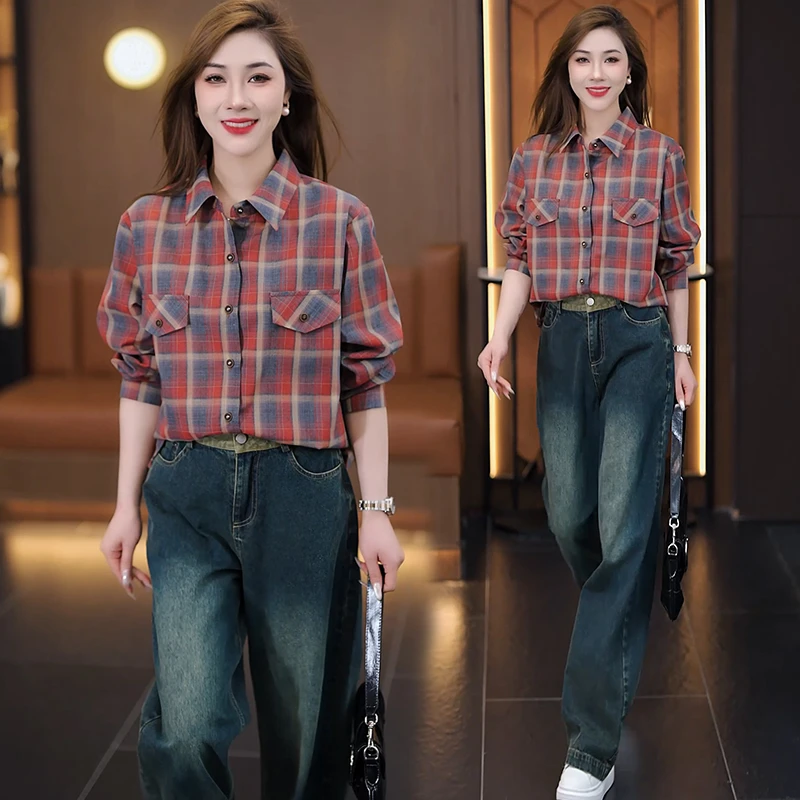 【有间】爆款格子衬衣女轻奢减龄洋气内搭上衣2025新款春装衬衫外套