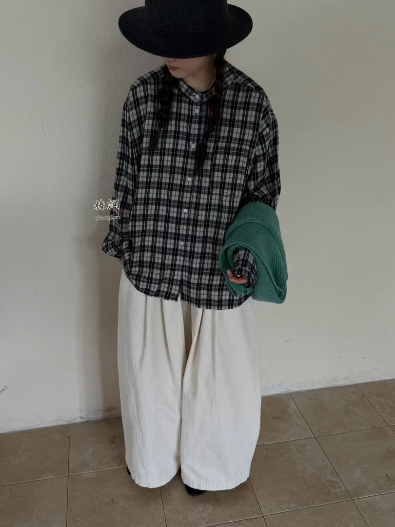 米多多 椿涧#88699#日系复古格子衬衫