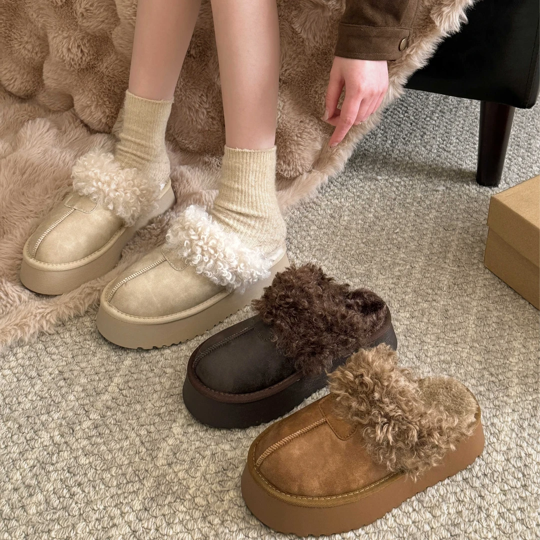 贾不假毛毛拖鞋2025新款女秋冬季包头拖绒里保暖一脚蹬雪地棉拖鞋