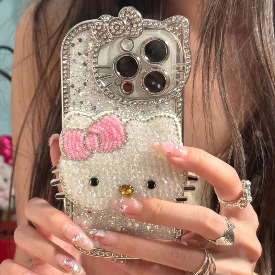 闪片大脸KT猫适用于iPhone17Promax手机壳全包苹果16/15pro防摔14