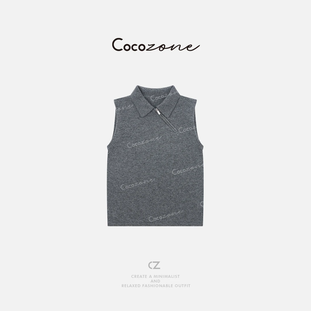 COCO ZONE 刘一一 "老钱风”松弛感无袖翻领毛织背心CD1A1043