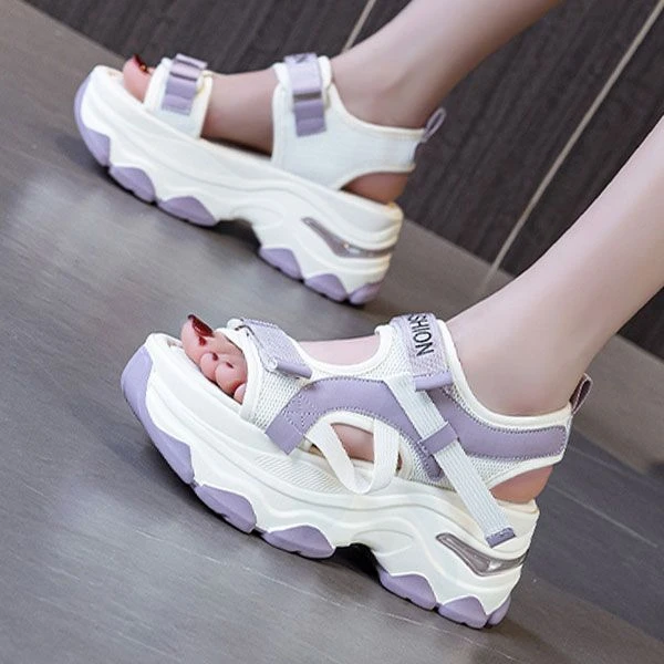 沙滩6cm老爹凉鞋女2025夏季新款凉鞋运动女透气百搭休闲厚底露趾